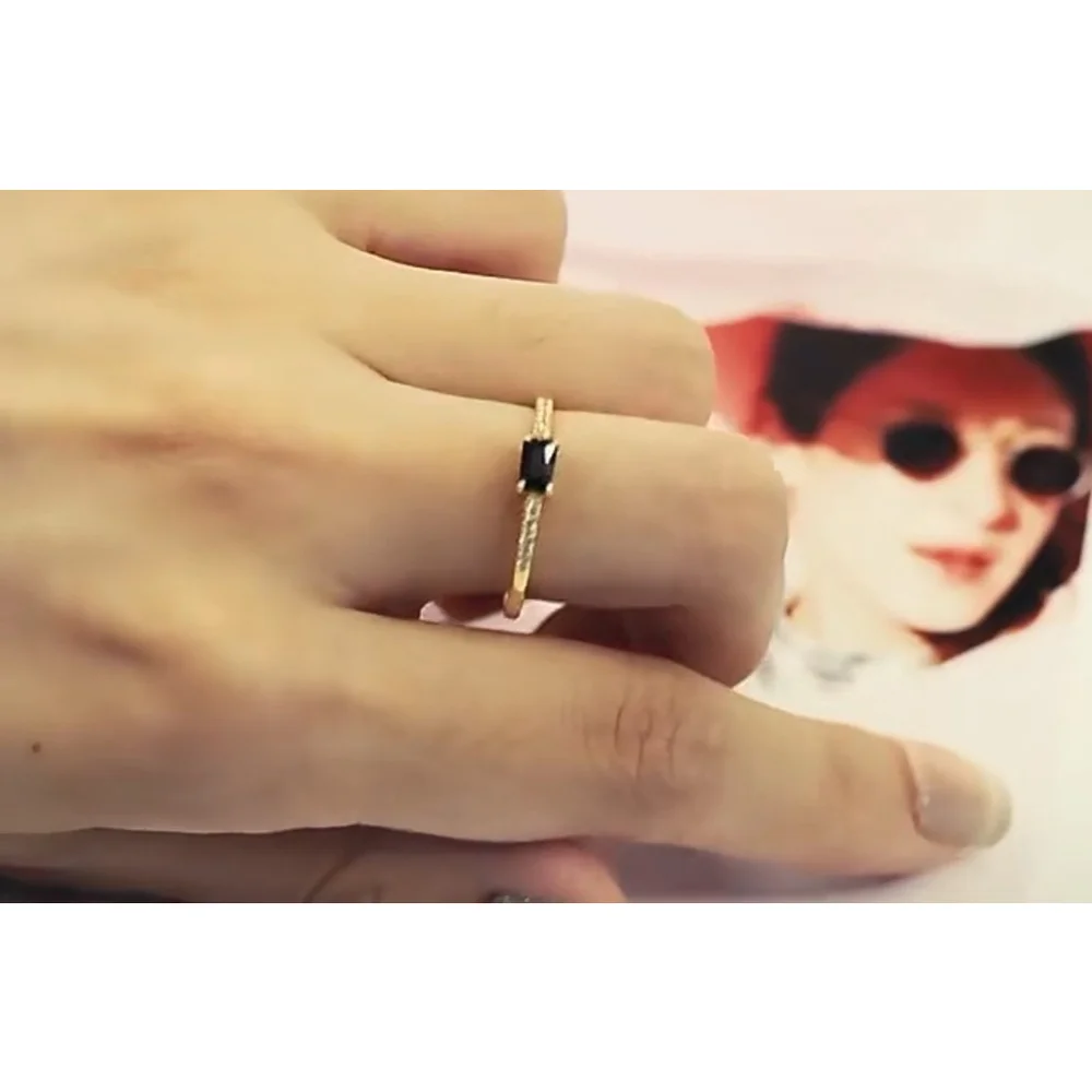 NEW Women's‎ 18k Gold Plated Sterling Baguette Black Onyx Simulated Diamond Ring